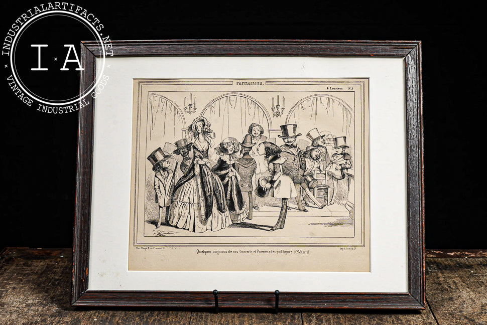 Framed 19th Century Satirical Lithograph by J. Traviès