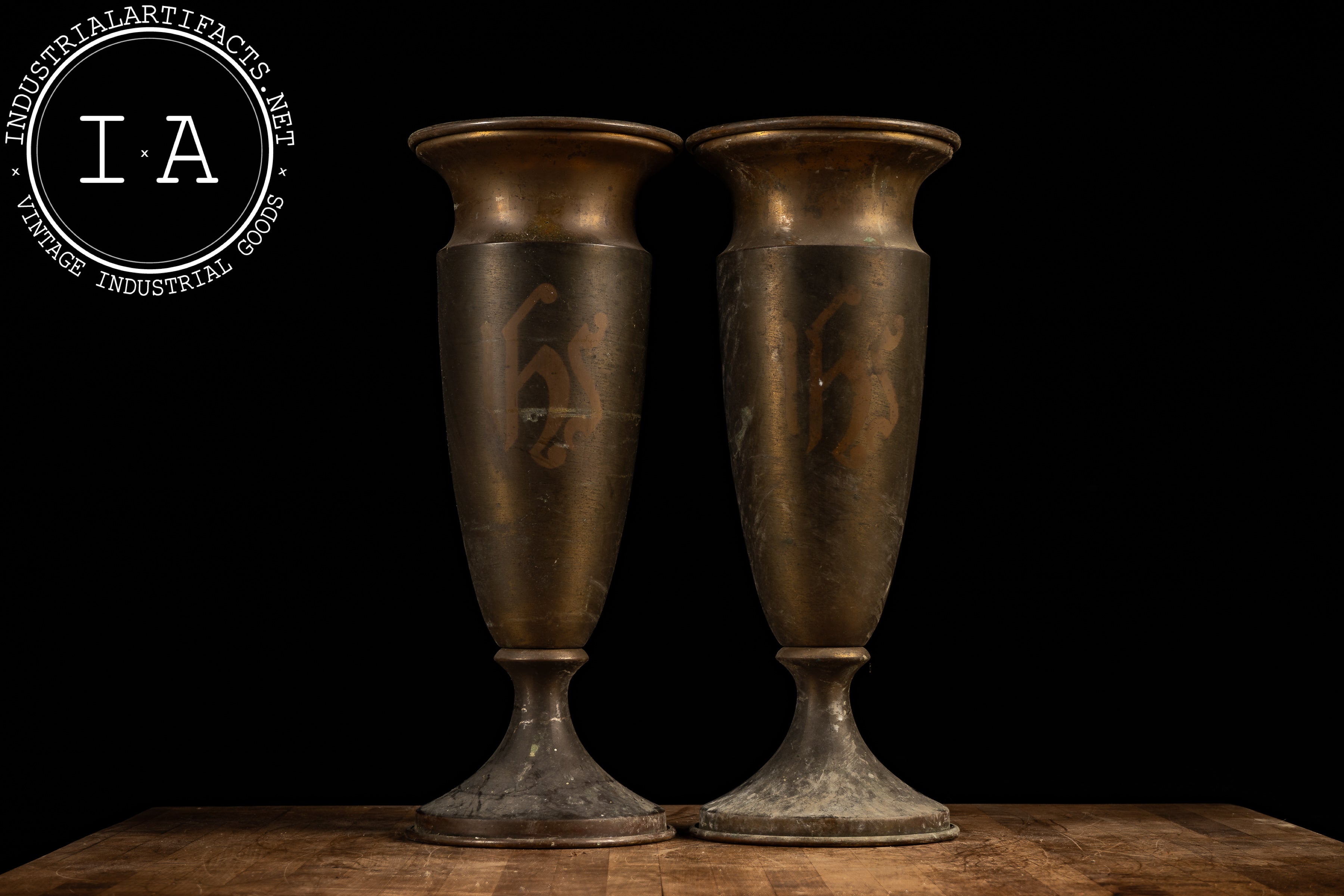 Antique Monogrammed Brass Memorial Urns – Industrial Artifacts