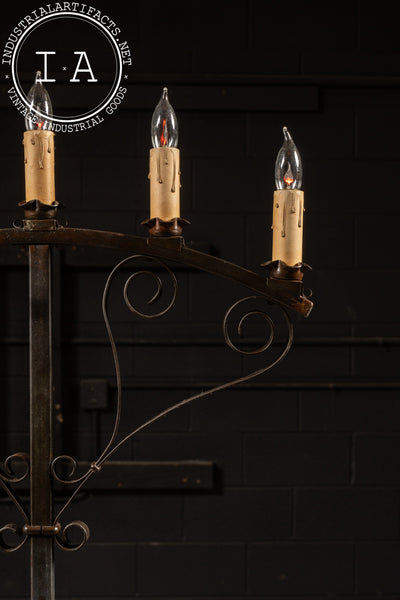 Gothic-Inspired Wrought Iron Electric Floor Candelabra