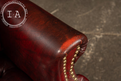 Vintage Tufted Leather Wingback Chesterfield Armchair in Oxblood