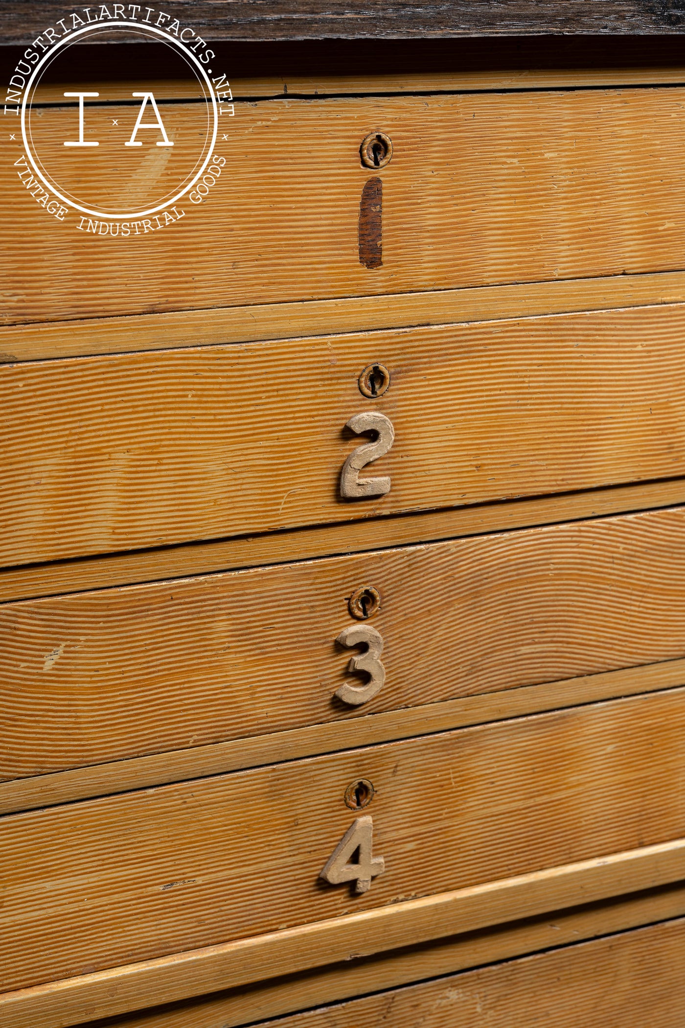 Mid-Century Modern Oak Flat File Cabinet with Japanned Hardware