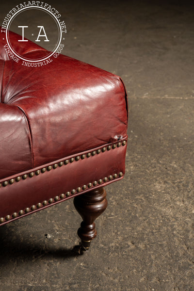 Large Tufted Leather Ottoman in Red