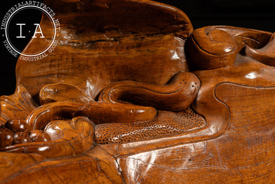 Vintage Carved Oak Burl Bench
