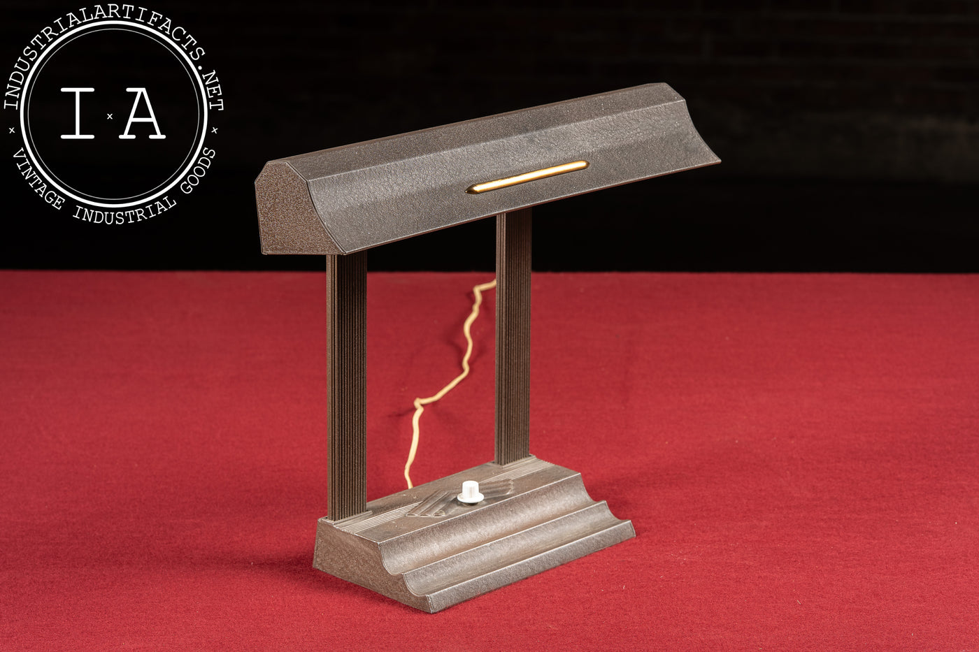 Late Art Deco Cast Bronze Fluorescent Bankers Lamp by Faries