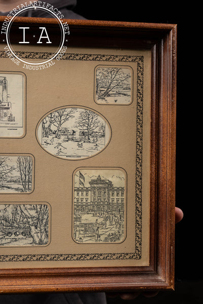 Framed DeKalb Illinois History Local Artist Sketch Print