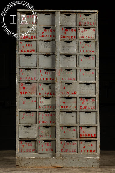 Antique Industrial Hardware Cabinet In Grey