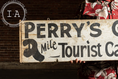 Vintage Perry's Garage & Tourist Camp Painted Wooden Road Sign