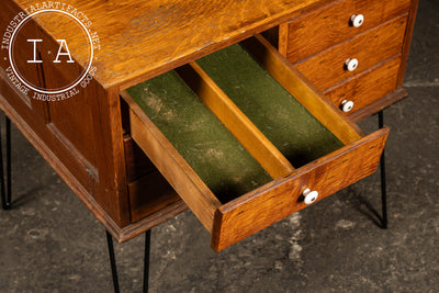 Vintage Quarter-Sawn Oak Six Drawer Cabinet on Hairpin Legs