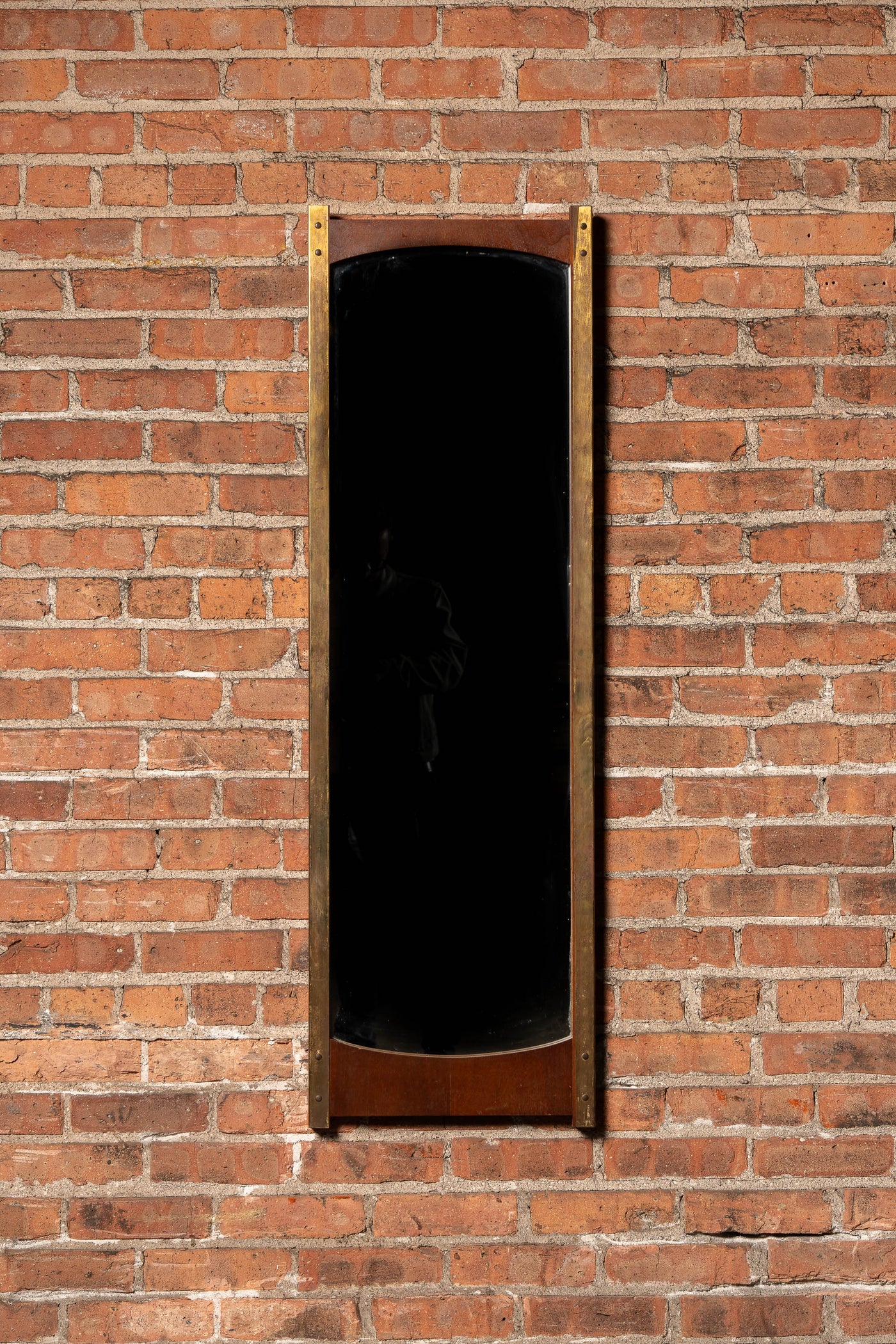 Antique Machine Age Brass and Wood Framed Mirror
