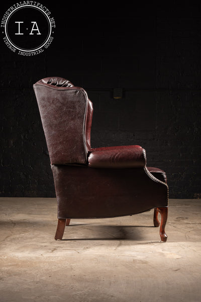 Vintage Burgundy Leather Wingback Recliner