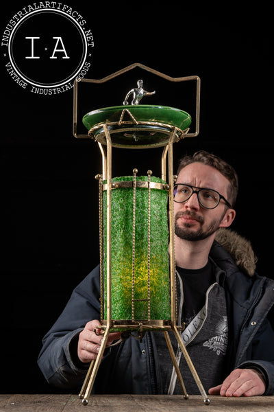 MCM Art Deco-Inspired Spaghetti Lamp Ashtray Stand in Green