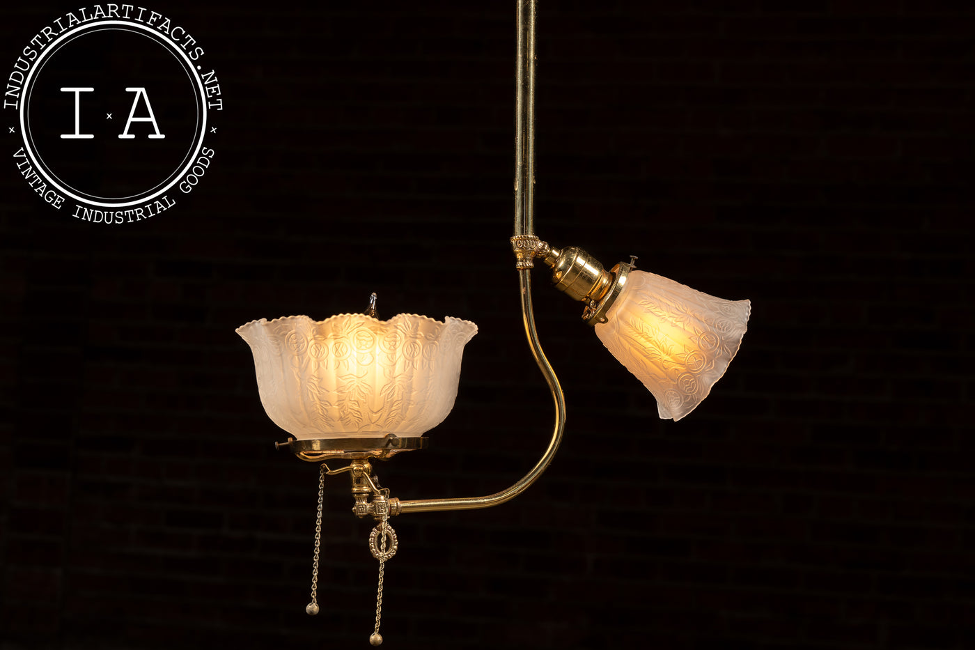 Early 20th Century Brass Pendant with Embossed Glass Shades