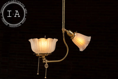 Early 20th Century Brass Pendant with Embossed Glass Shades
