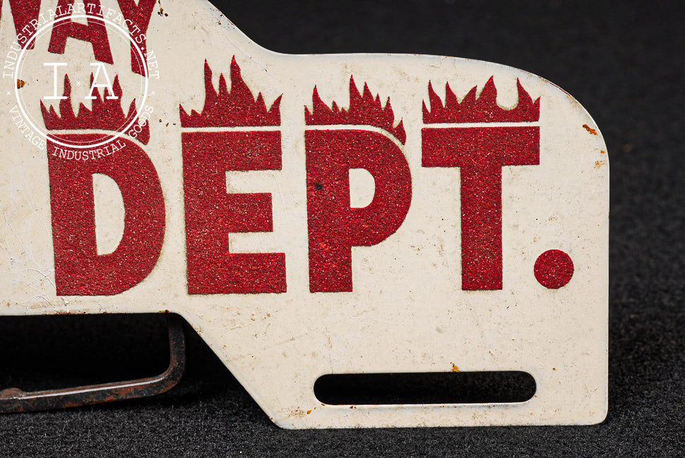 Vintage Conway Fire Dept. Reflective Steel Enamel License Plate Topper