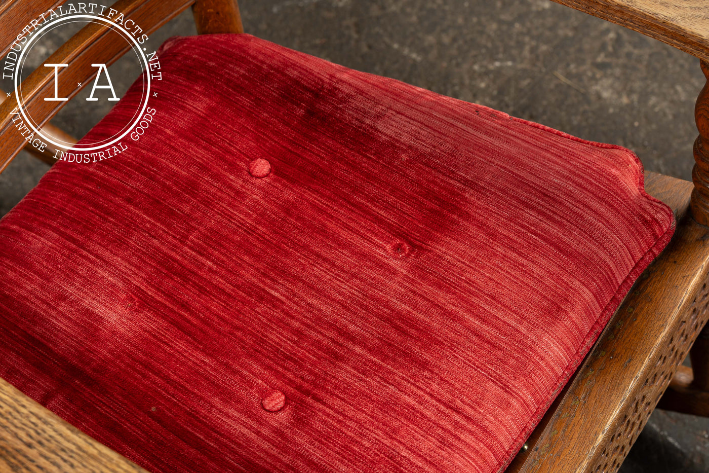 Antique Wooden Rocking Chair With Red Cushion
