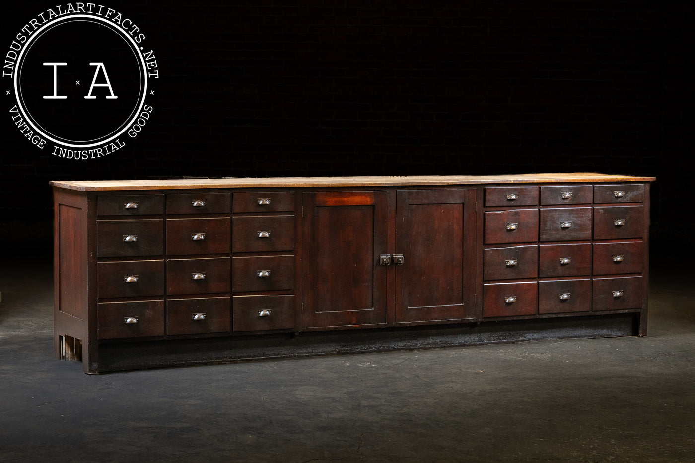 Early 20th Century Apothecary Counter with Drawers and Cupboards