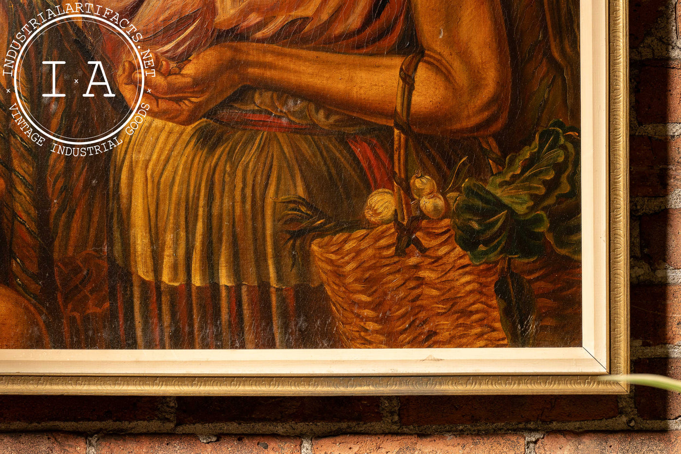Two Women and Child | Framed Mexican Oil Painting