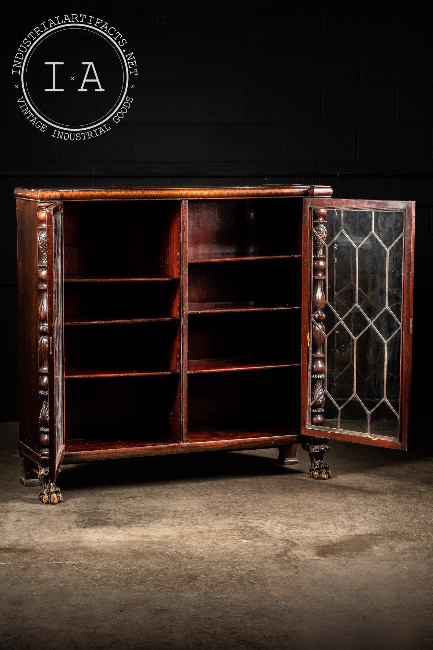 c. 1825-30s Mahogany Empire Bookshelf With Glass Doors