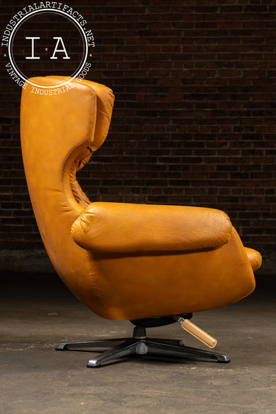 Modernist Scandinavian Armchair with Ottoman by Overman in Orange