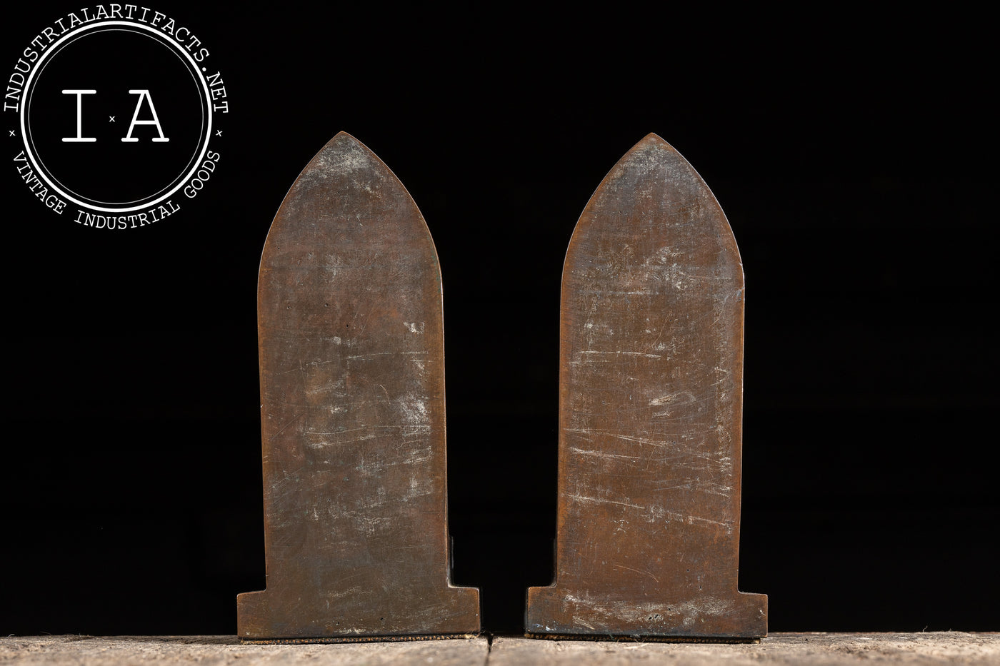 Antique Gothic-Inspired Cathedral Window Bookend Pair