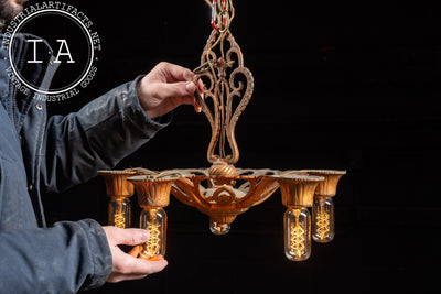 Vintage Art Nouveau-Inspired Cast Iron Ceiling Fixture by Virden