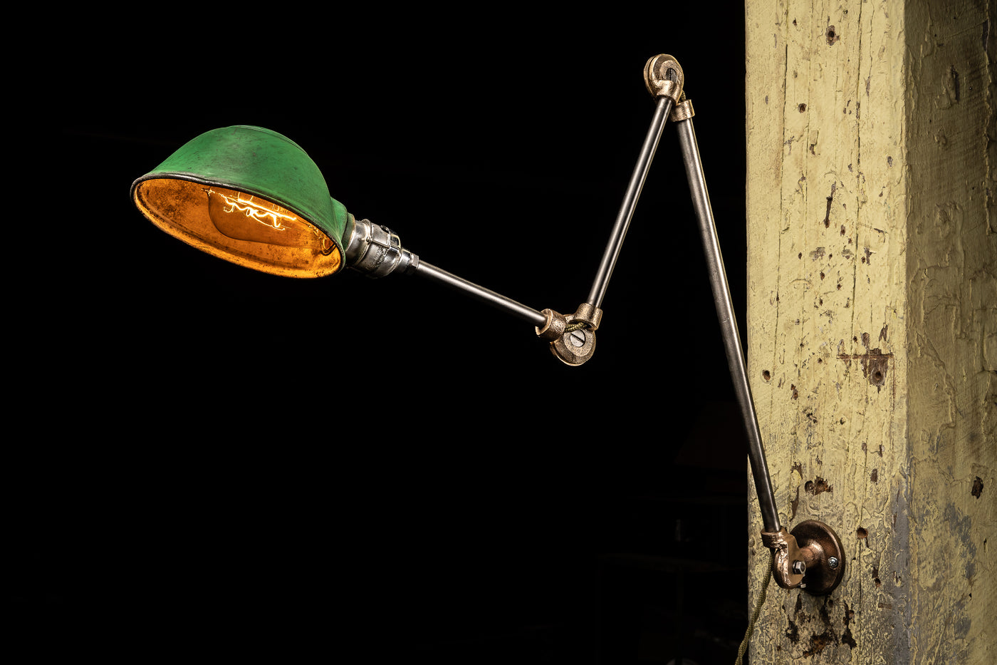 Antique Articulating Task Lamp with Green Shade