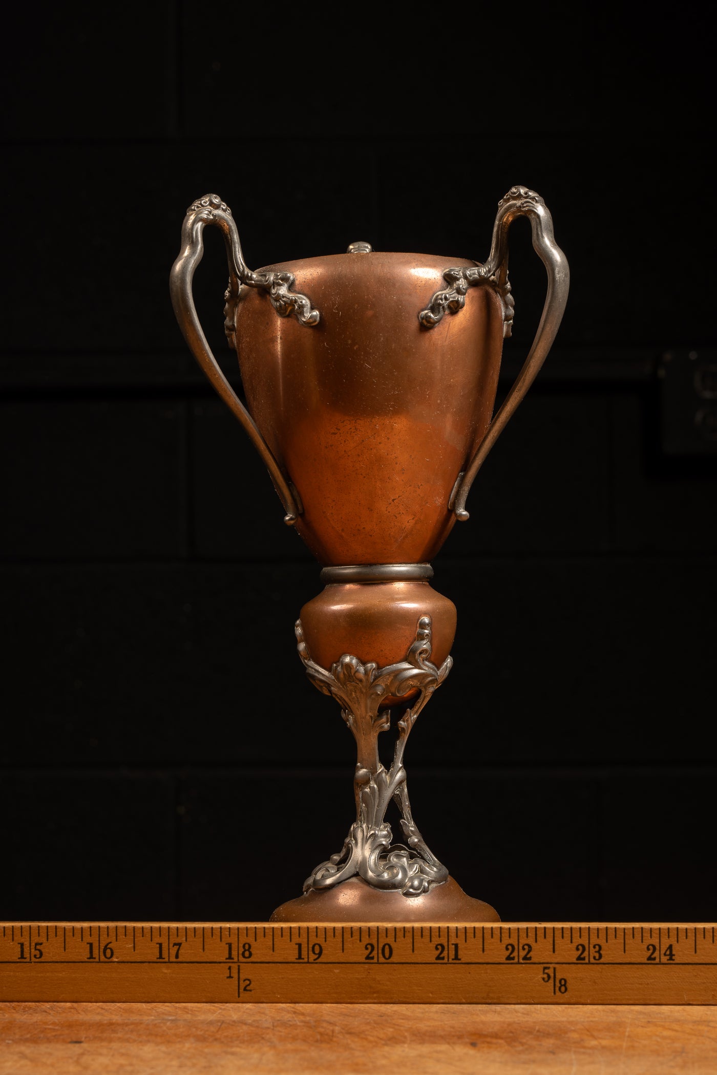 Early 20th Century Art Nouveau Copper and Silvered Pewter Trophy Cup