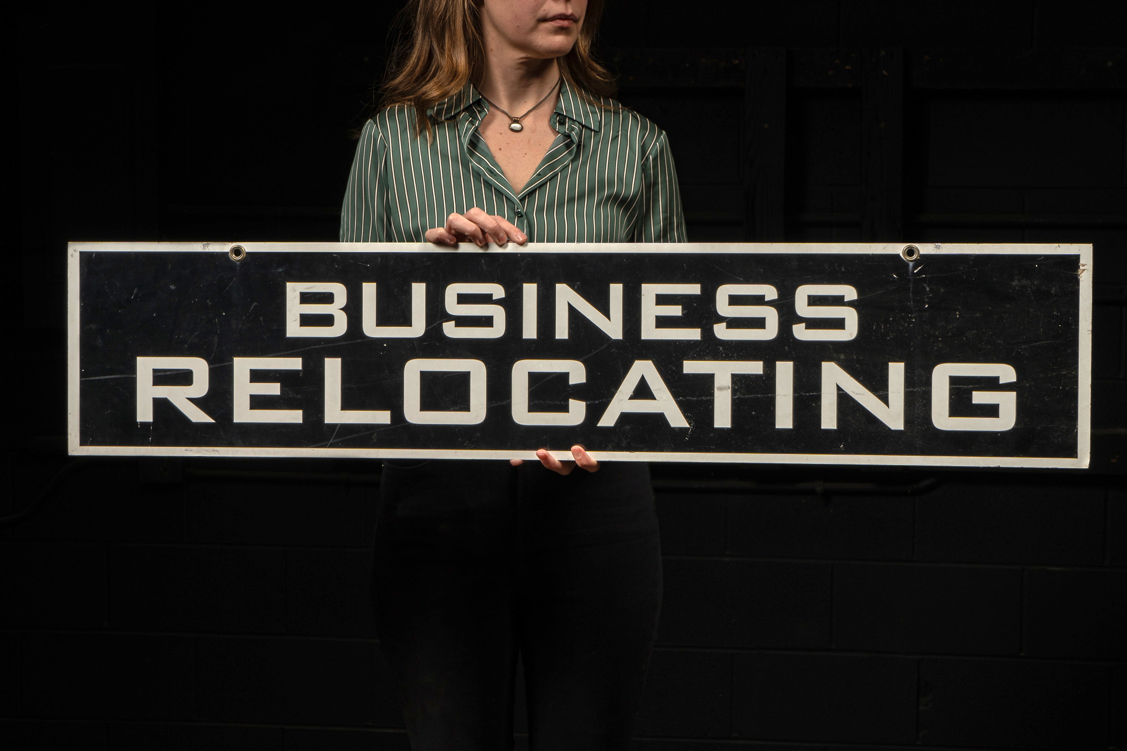 Vintage Double-Sided Business Relocating Sign – Industrial Artifacts