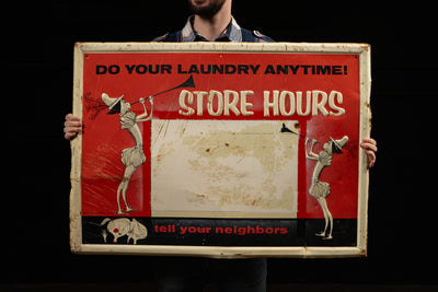Vintage Laundromat Store Hours Embossed Tin Sign