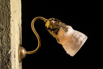 Vintage Brass Floral Sconce with Milk Glass Shade