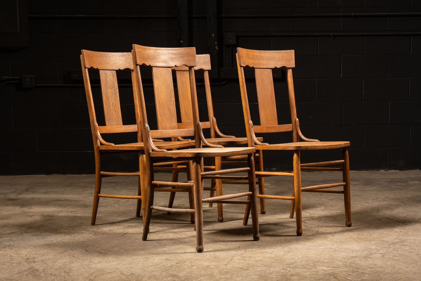 Set of Four Antique Oak Farmhouse Dining Chairs