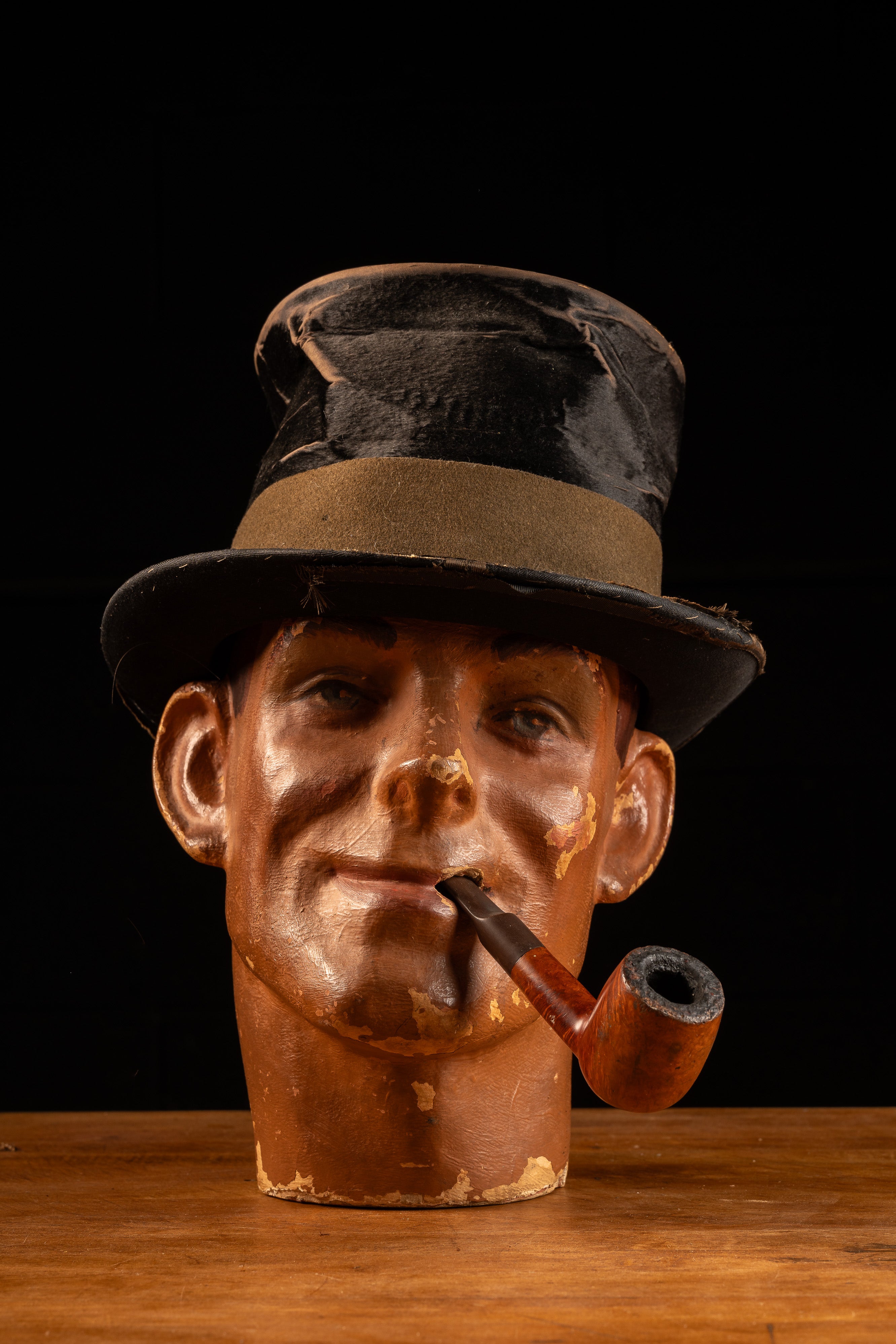 Bust Hat Bust with Stovepipe Hat and Pipe – Industrial Artifacts