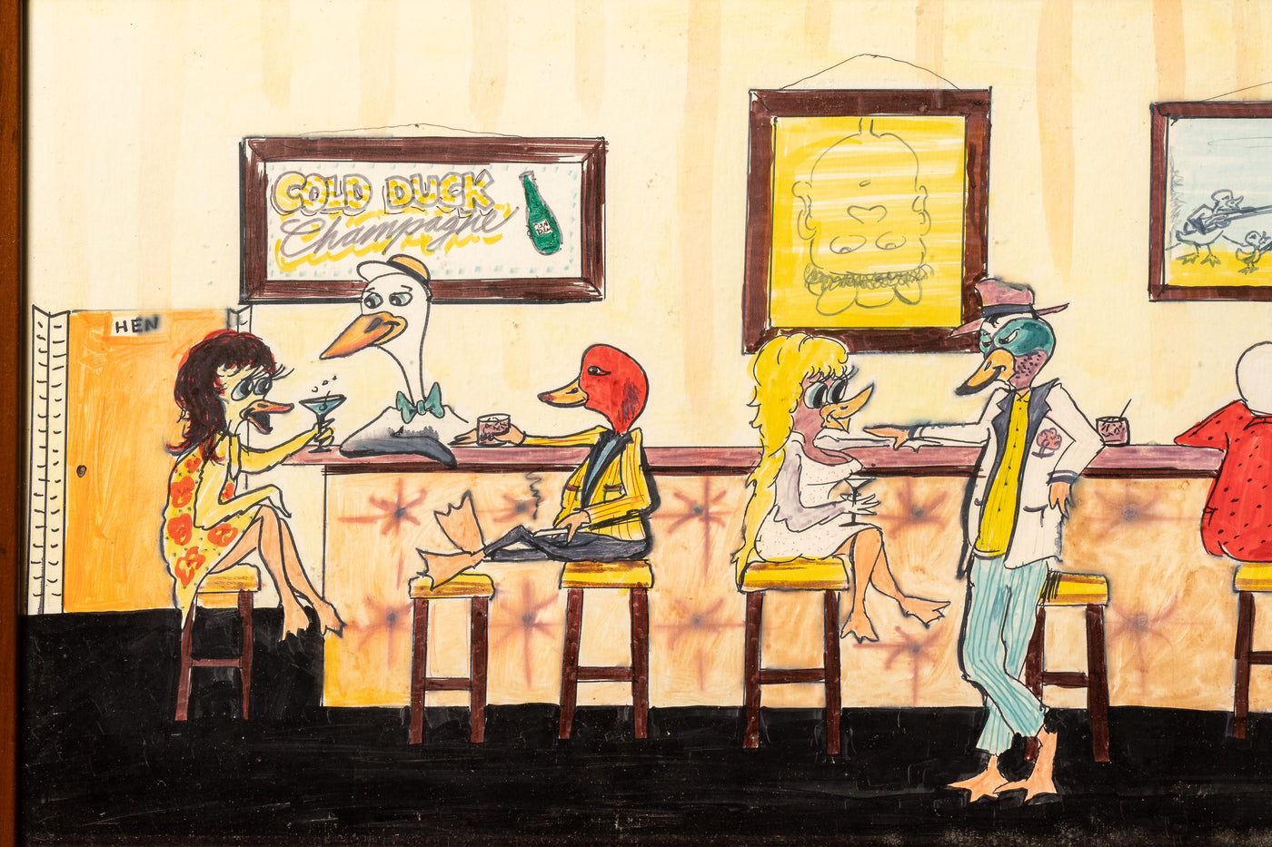 Vintage Anthropomorphic Duck Bar Scene Illustration