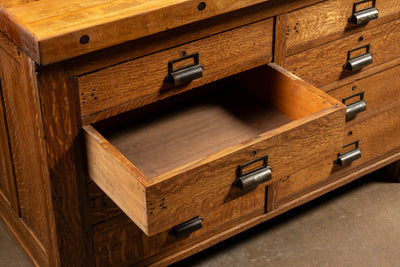 Antique Double-Sided Quarter Sawn Oak Lab Table