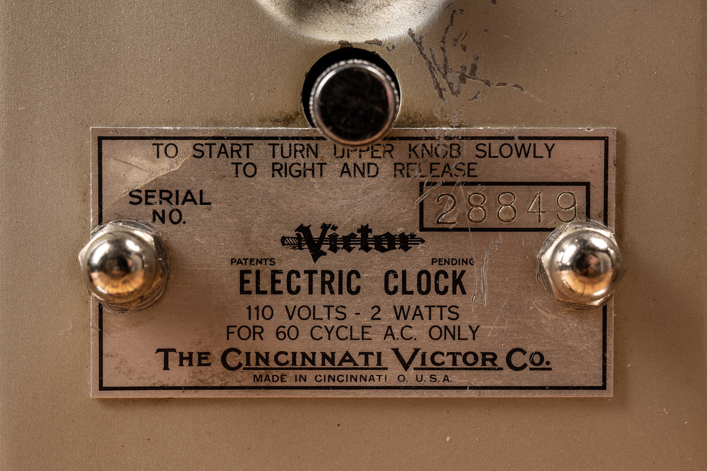 c. 1928 Prototype Electric Clock by Victor