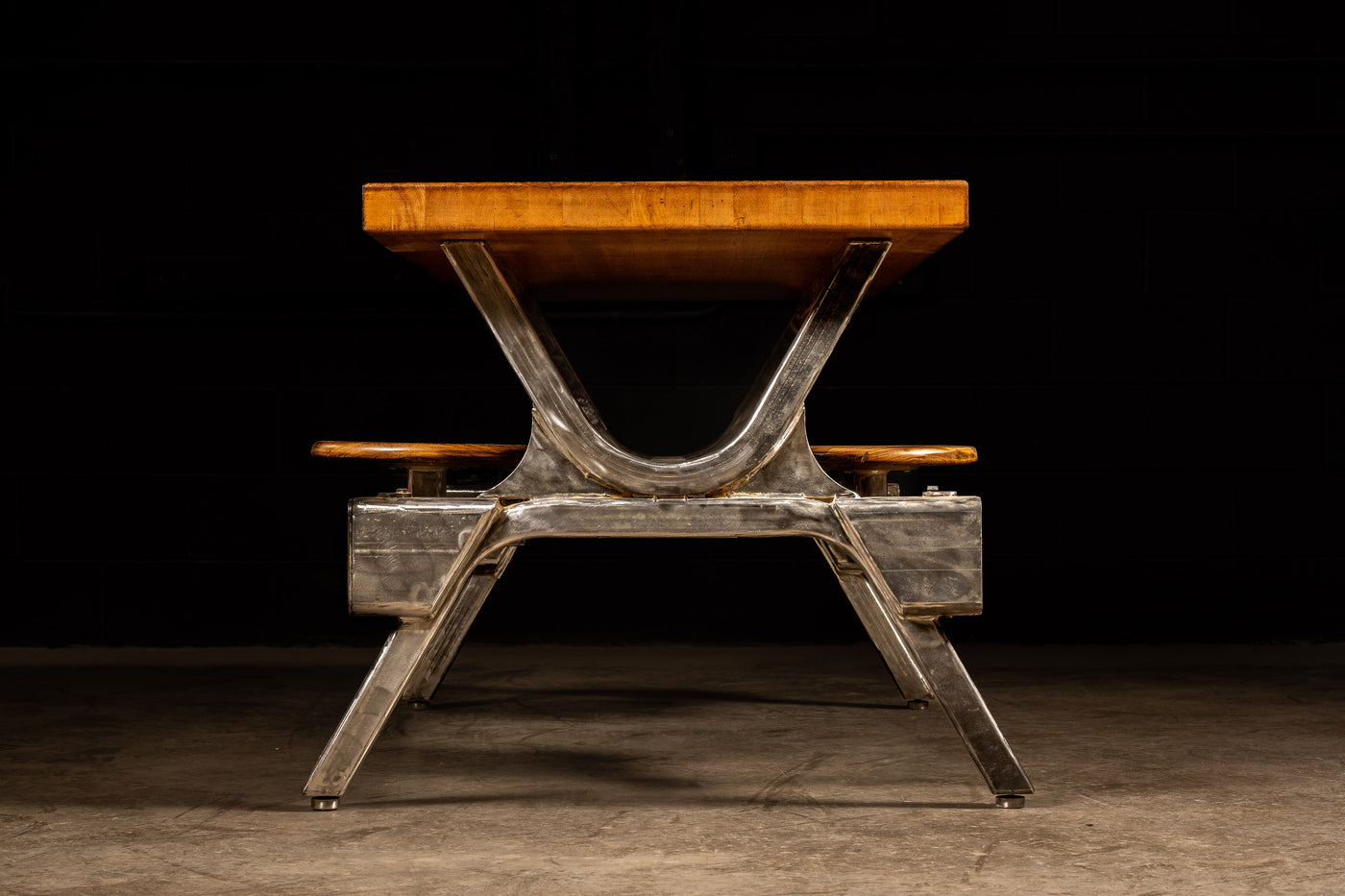 Industrial Butcher Block Table with Swing Stools