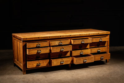 Antique Double-Sided Quarter Sawn Oak Lab Table