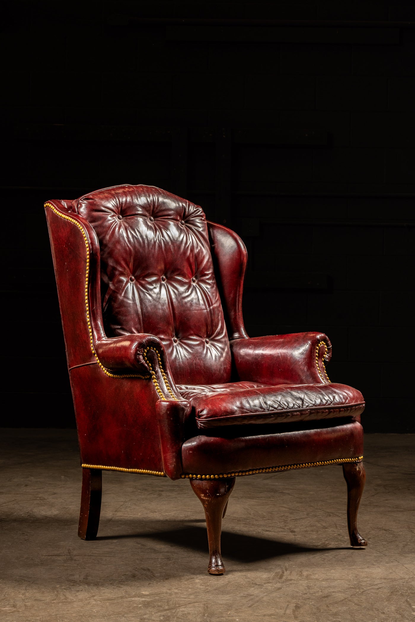 Vintage Tufted Wingback Armchair in Oxblood