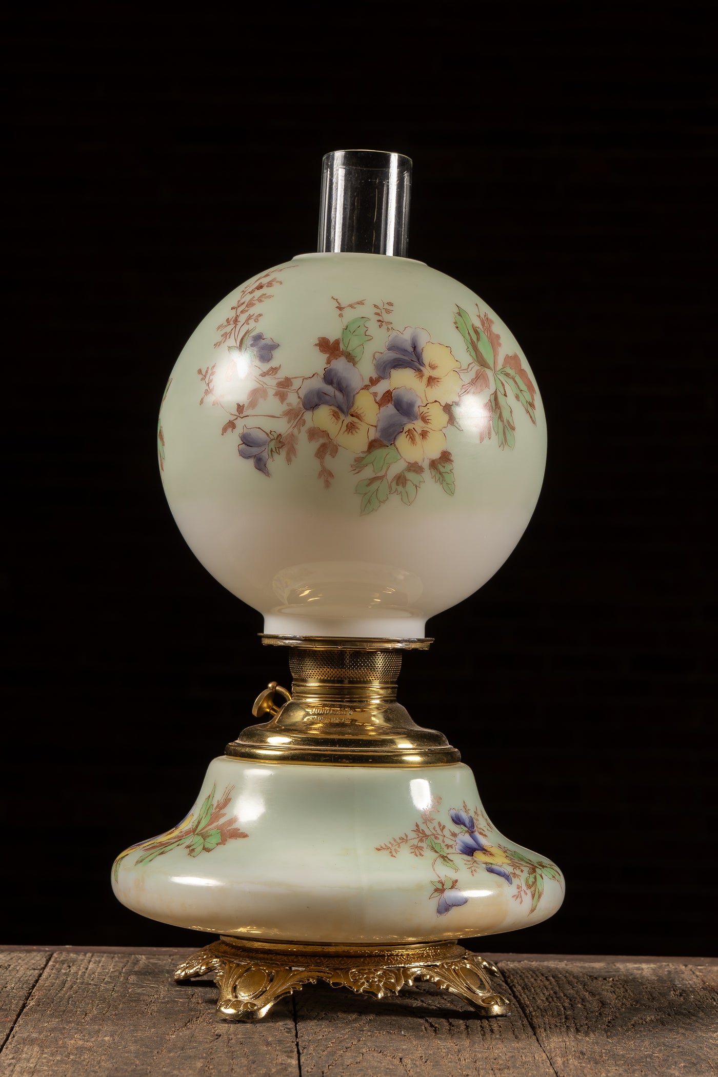Late 19th Century Hand-Painted "Juno" Glass Oil Lamp with Floral Motif