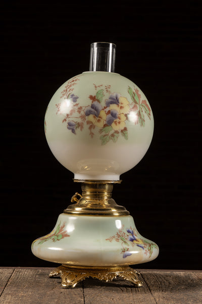 Late 19th Century Hand-Painted "Juno" Glass Oil Lamp with Floral Motif