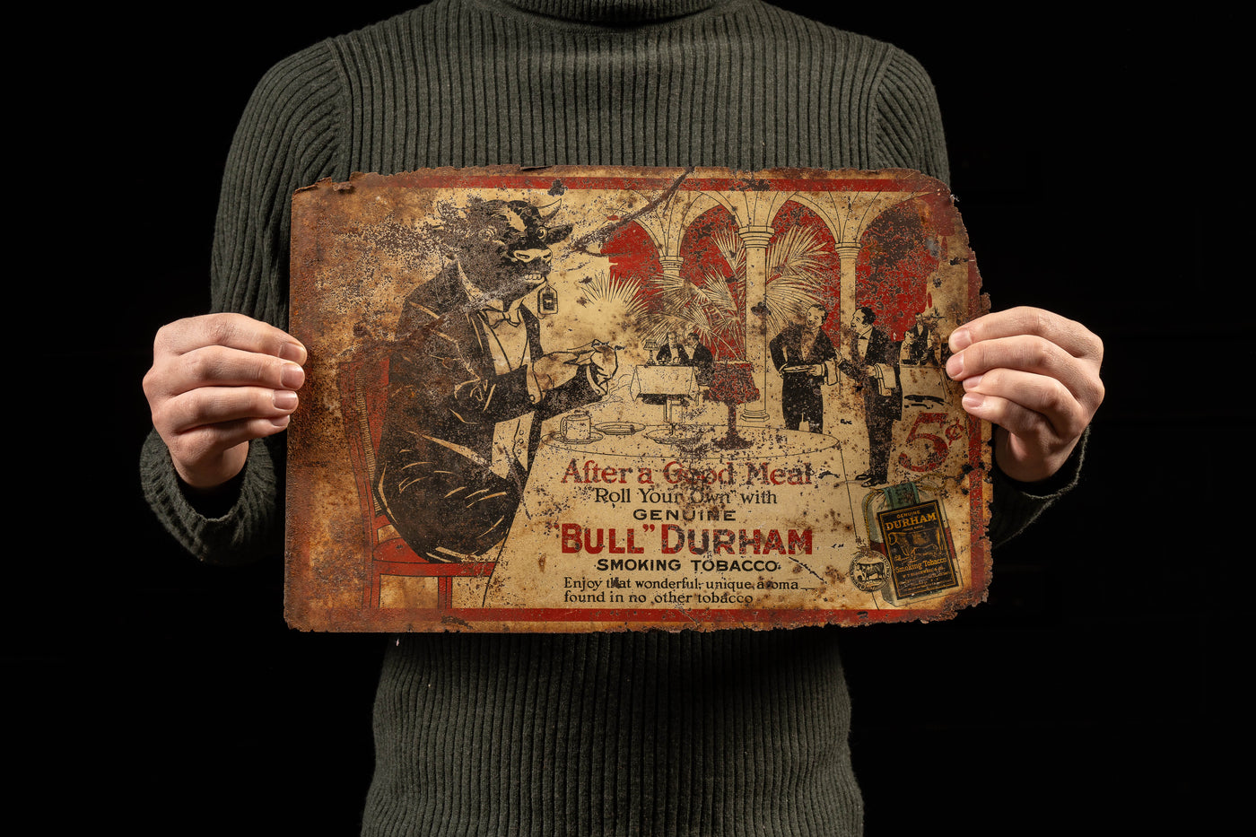 Rare Early 20th Century "Bull" Durham Tobacco Tin Sign