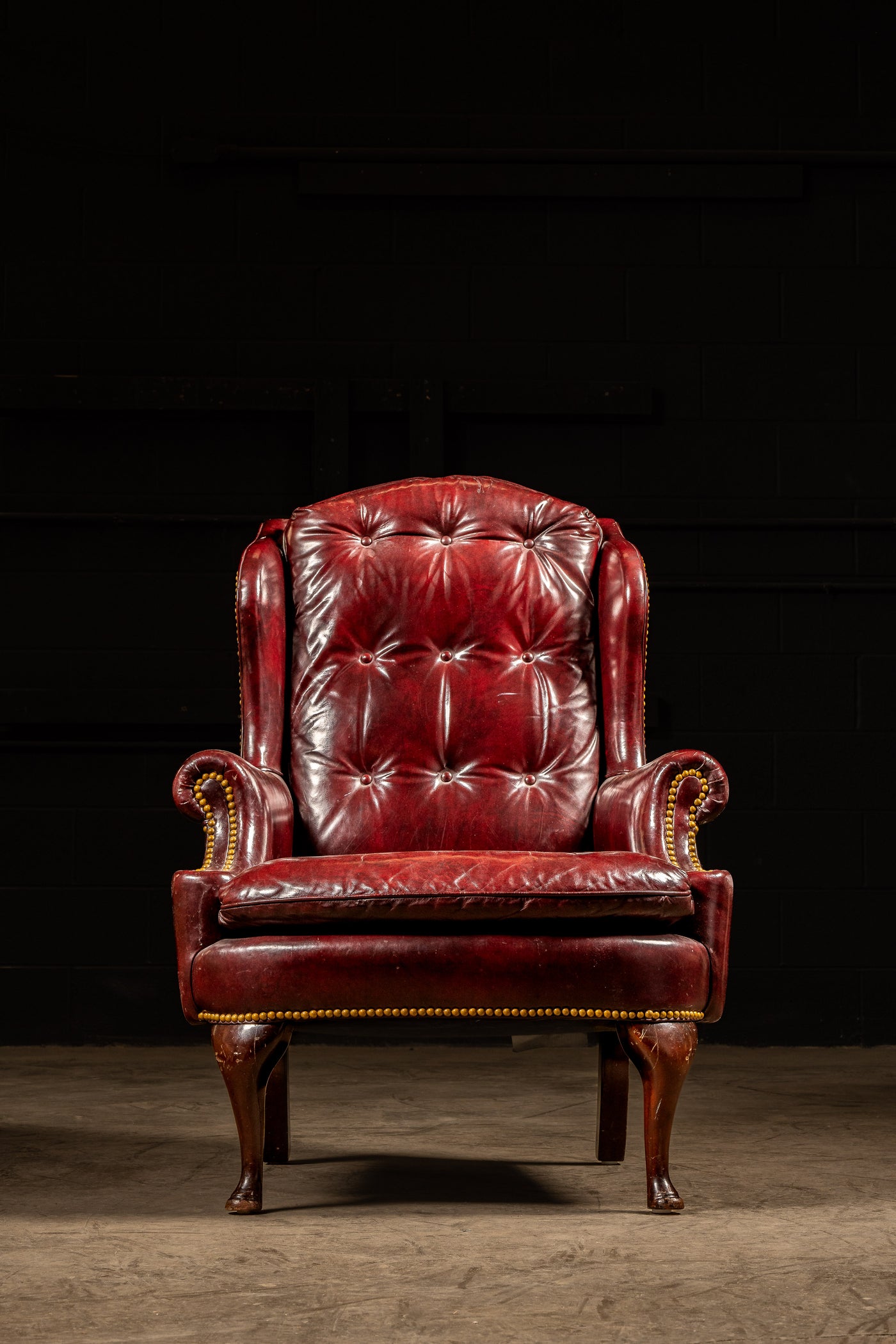 Vintage Tufted Wingback Armchair in Oxblood