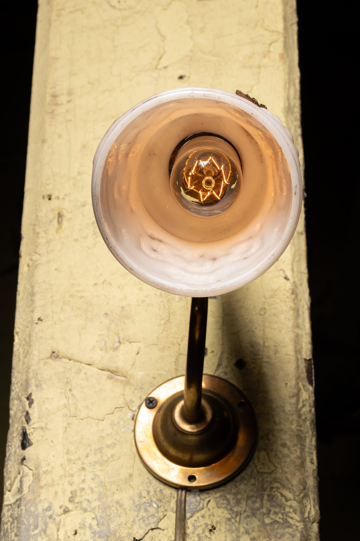 Vintage Brass Floral Sconce with Milk Glass Shade