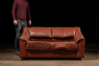 Vintage Leather Loveseat in Brick Red