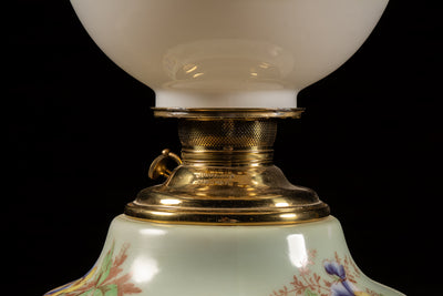 Late 19th Century Hand-Painted "Juno" Glass Oil Lamp with Floral Motif