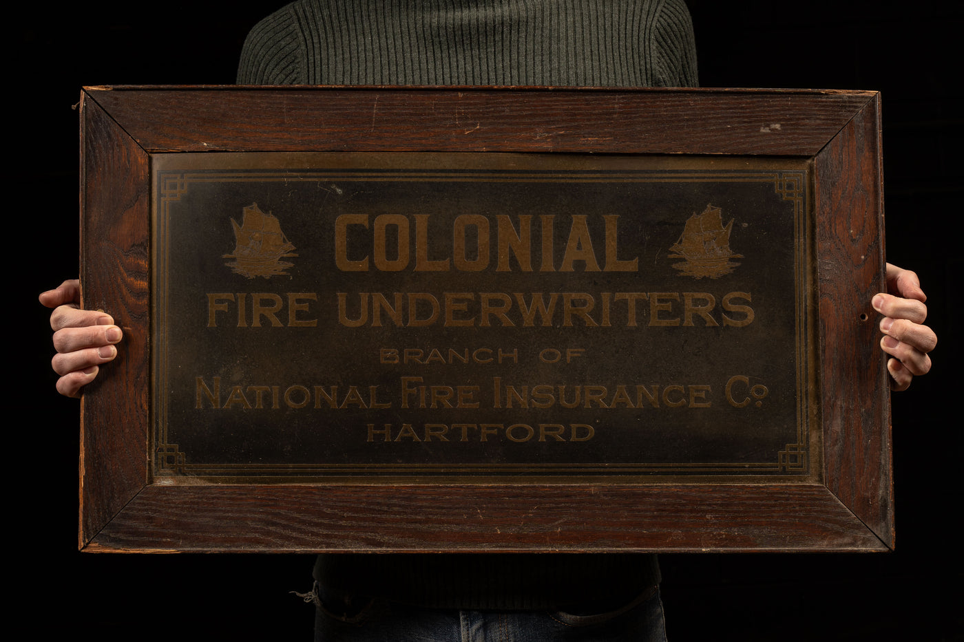 Vintage Framed Colonial Fire Underwriters Brass Sign