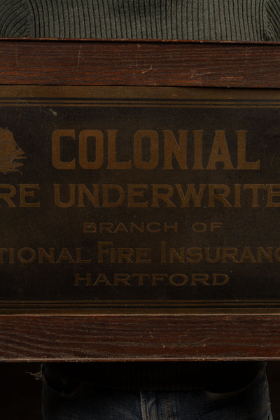Vintage Framed Colonial Fire Underwriters Brass Sign