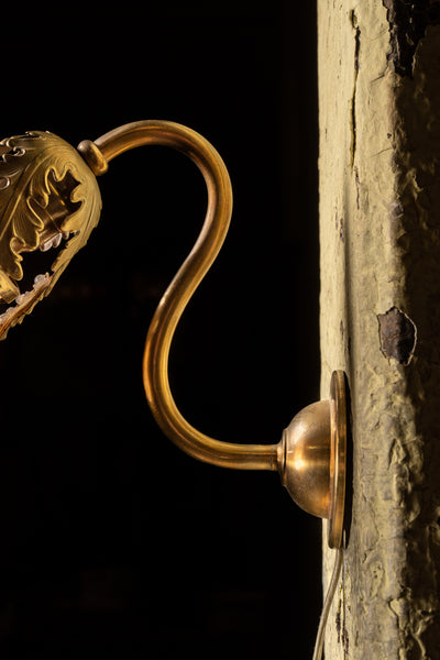 Vintage Brass Floral Sconce with Milk Glass Shade