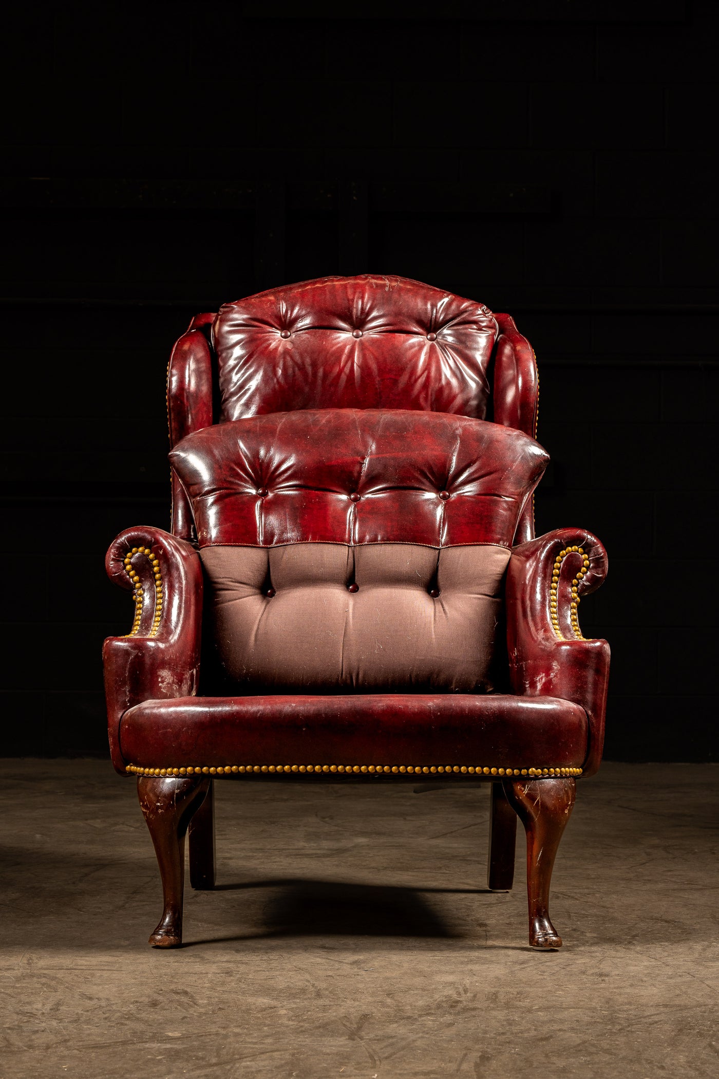 Vintage Tufted Wingback Armchair in Oxblood