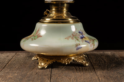 Late 19th Century Hand-Painted "Juno" Glass Oil Lamp with Floral Motif